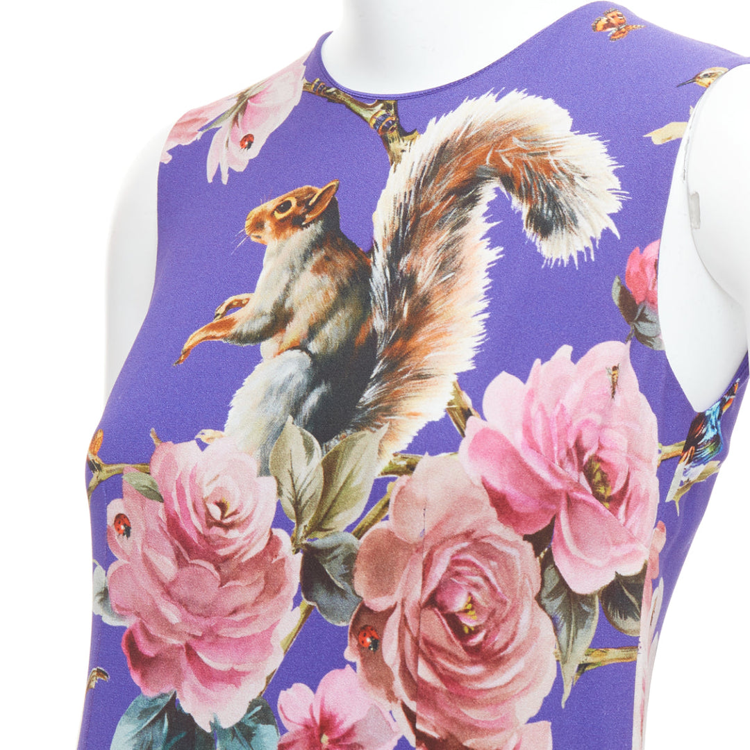 DOLCE GABBANA purple squirrel garden floral print cocktail dress IT36 XXS