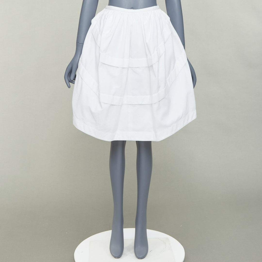 ALAIA ivory cotton waffle panelled tulip bubble knee length skirt FR40 L