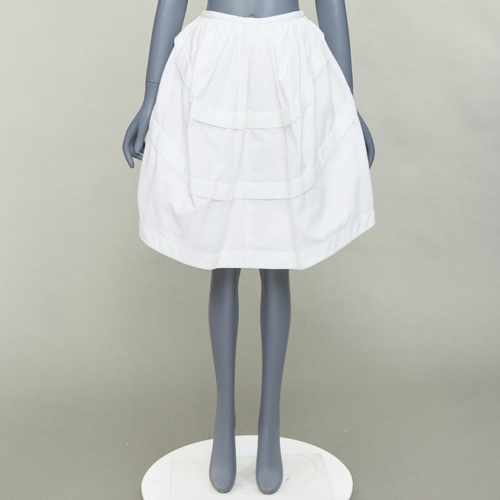 ALAIA ivory cotton waffle panelled tulip bubble knee length skirt FR40 L