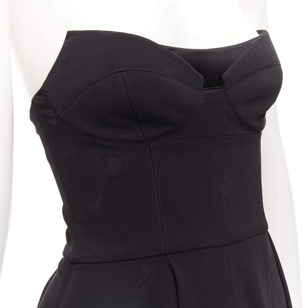 BRANDON MAXWELL black dotted print silk trimmed corset jumpsuit US0 XS