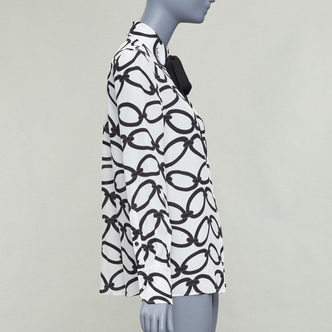 VALENTINO 2022 Chain 1967  black white crepe de chine silk blouse IT38 XS
