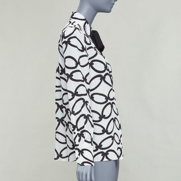 VALENTINO 2022 Chain 1967  black white crepe de chine silk blouse IT38 XS
