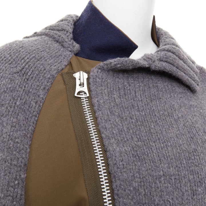 SACAI 2022 Hybrid grey cardigan knit wool suiting deconstructed jacket JP2 M