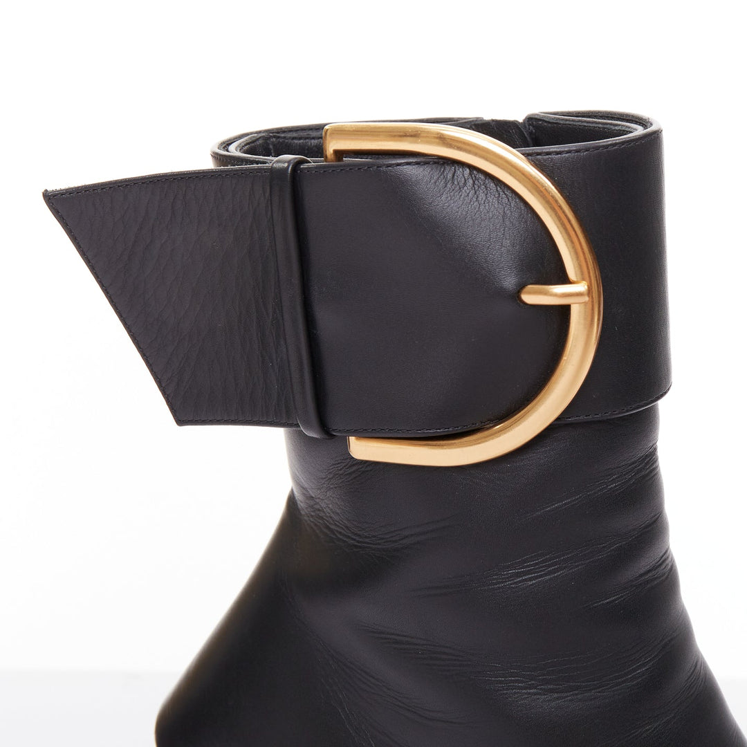 BALENCIAGA Essex 80 black leather gold buckle ankle boots EU36