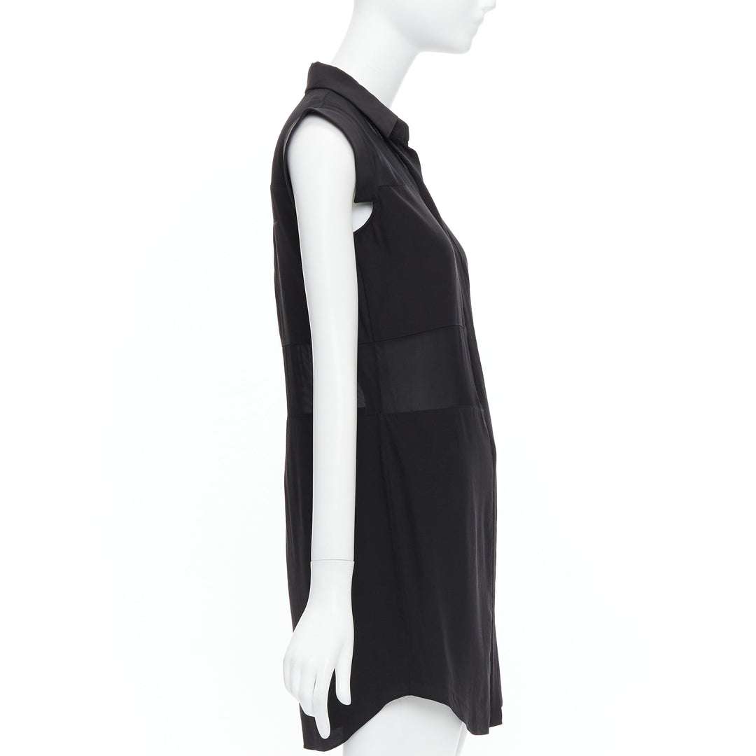 T ALEXANDER WANG black sheer silk blend panelled cap sleeve button dress XS