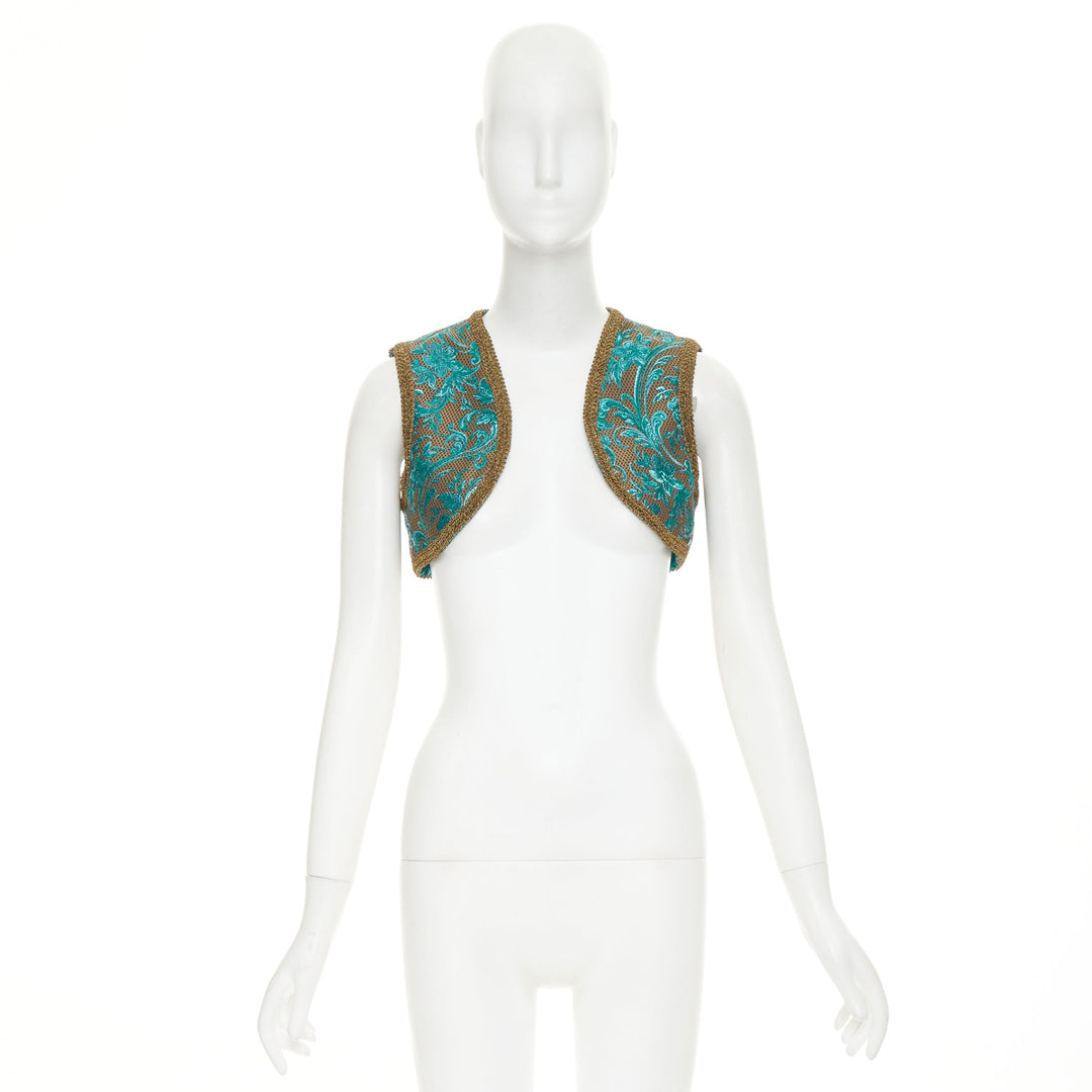 DOLCE GABBANA 2021 blue gold metallic baroque floral jacquard bolero IT38 XS