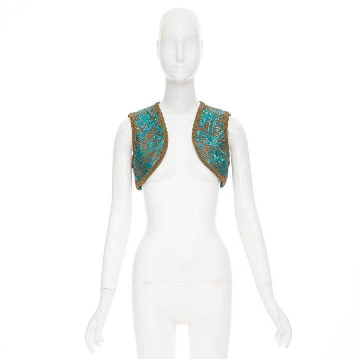 DOLCE GABBANA 2021 blue gold metallic baroque floral jacquard bolero IT38 XS
