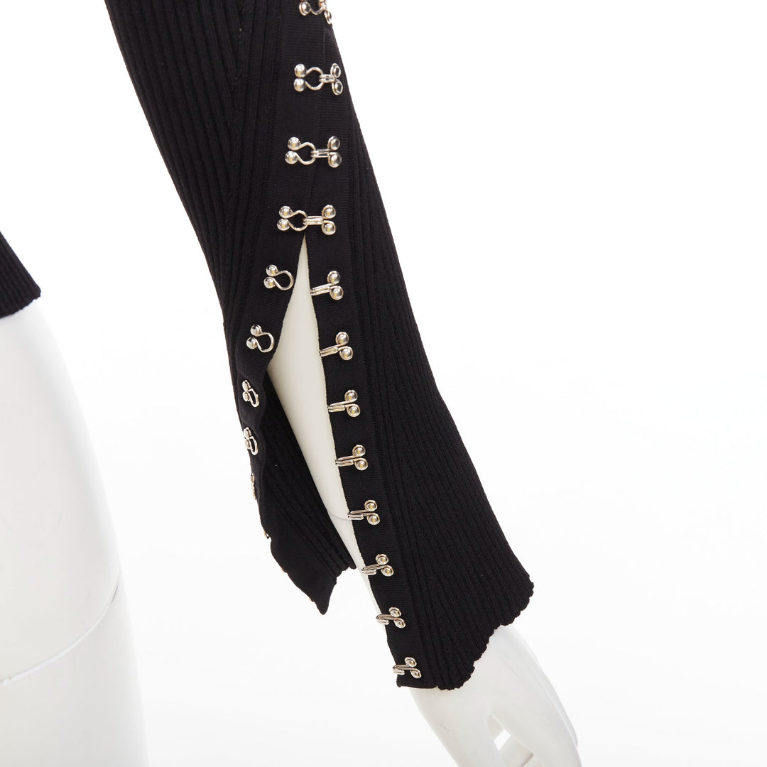 ALEXANDER MCQUEEN 2018 viscose blend silver metal hook rivet crop sweater S