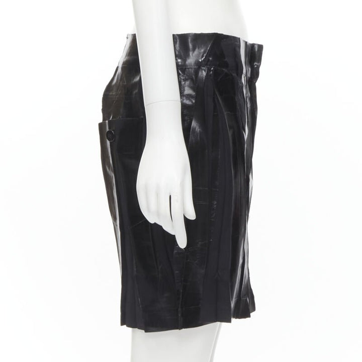 ISSEY MIYAKE Vintage black lacquered coating pleated mini skirt M Rare