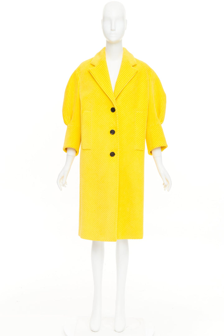 PRADA 2021 Runway yellow cotton corduroy puff sleeve oversized coat IT38 XS