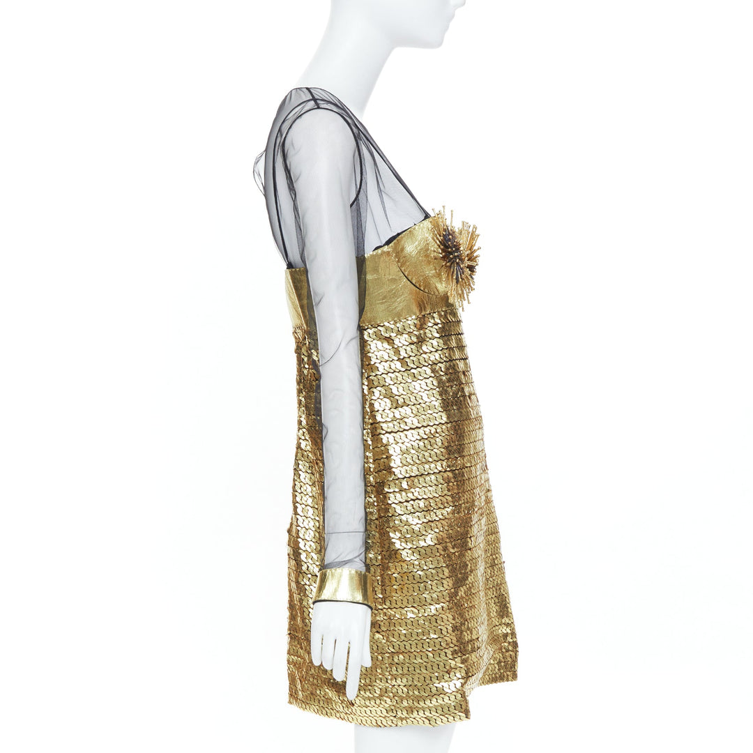 rare TOM FORD 2015 Runway Lisa Eisner spike nipple brooch leather dress IT42 M