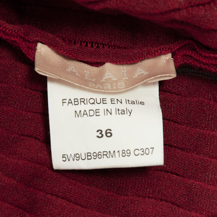ALAIA burgundy ribbed tiered ruffle wool blend peplum top FR36 S