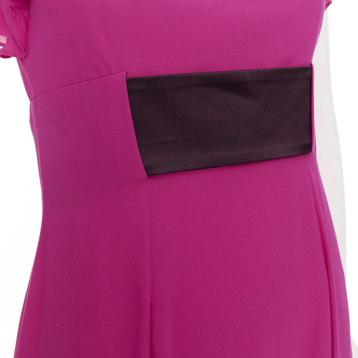 ESCADA Vintage fuchsia pink black silk rose applique midi gown FR34 XS