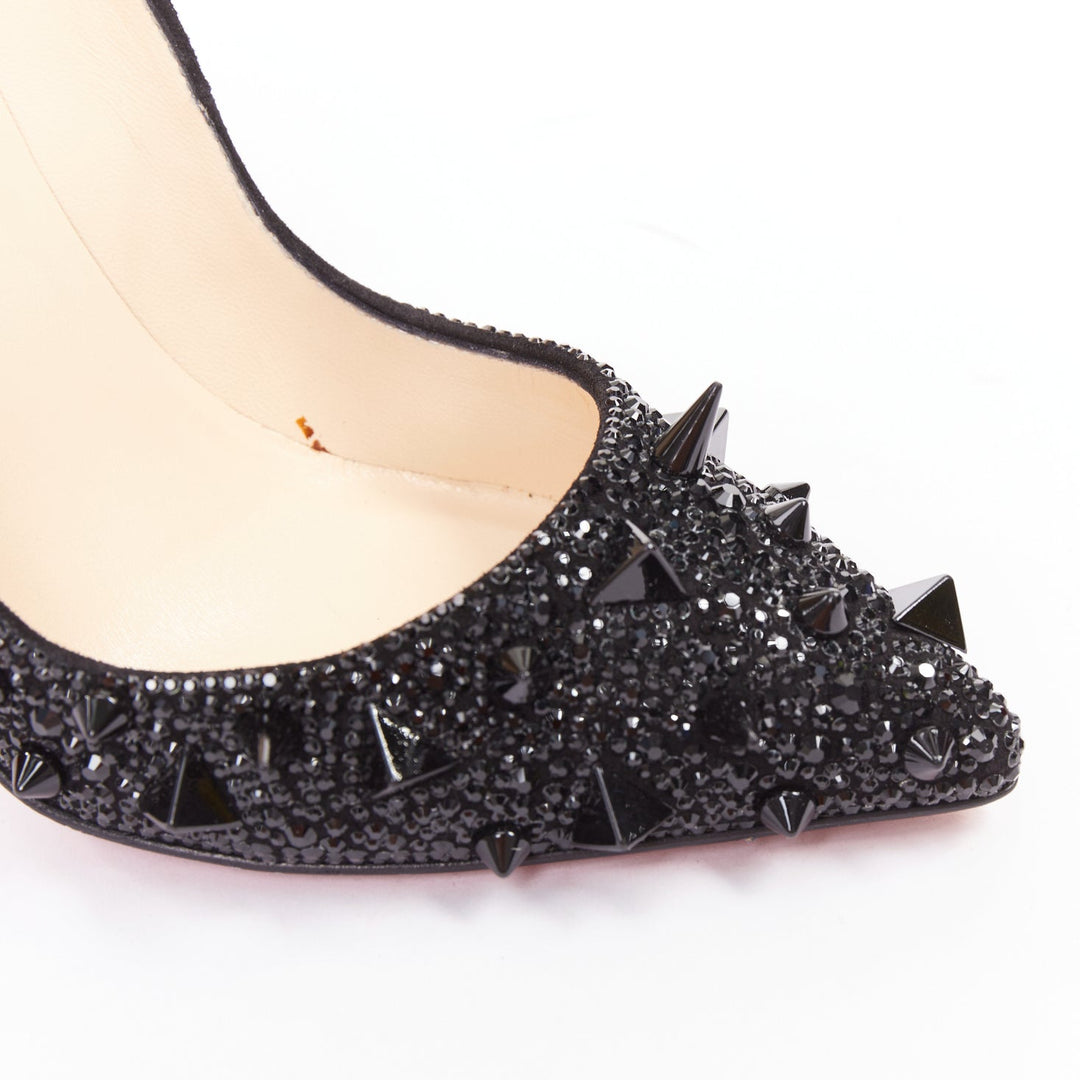 CHRISTIAN LOUBOUTIN Pigalili 120 black strass crystal spike stud pumps EU37