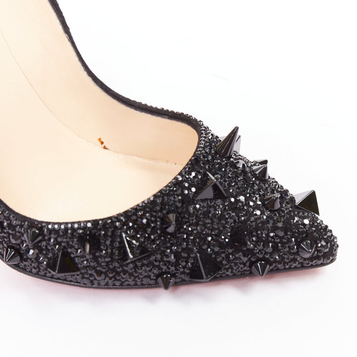 CHRISTIAN LOUBOUTIN Pigalili 120 black strass crystal spike stud pumps EU37