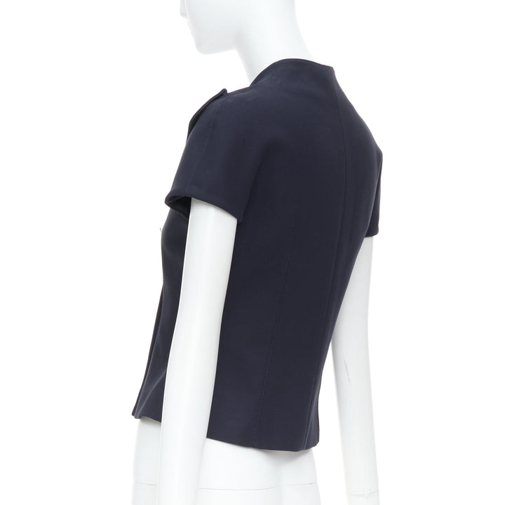 CHRISTIAN DIOR 2019 black cotton asymmetric portrait collar bar jacket FR36 S