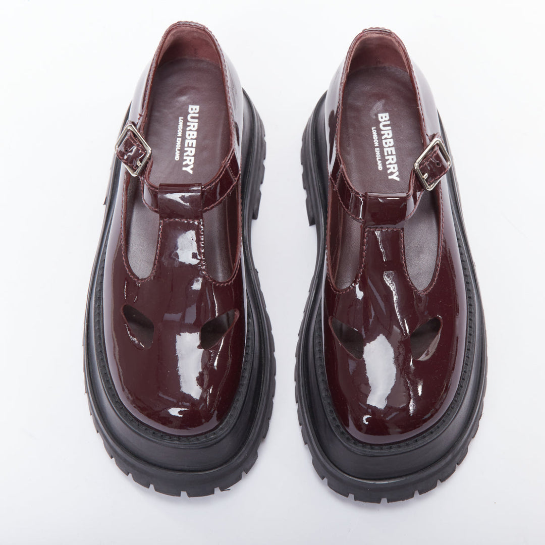 BURBERRY Aldwych Star burgundy patent maryjane platform shoes EU36