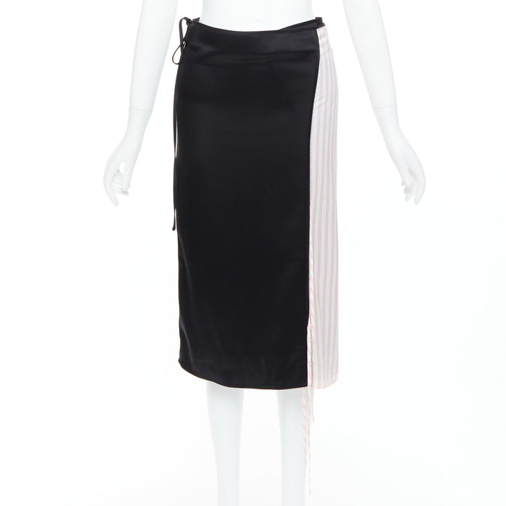 ALEXANDER WANG T black pink cream pinstripe wrap skirt US0 XS