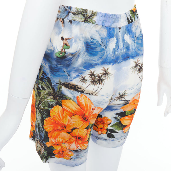 STELLA MCCARTNEY orange flower Hawaiian surfer print silk boxer shorts pant IT36