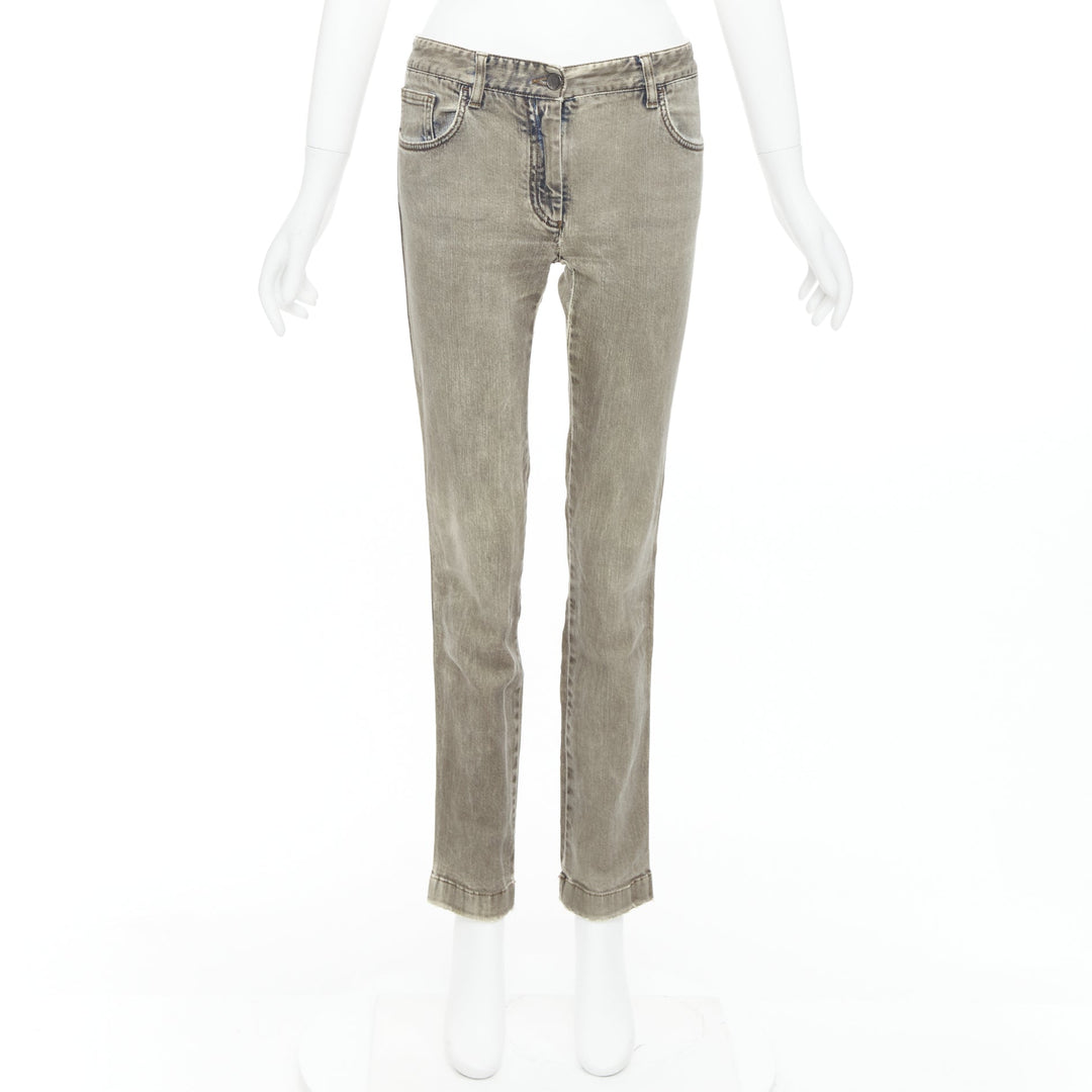 DOLCE GABBANA khaki denim washed logo metal plate jeans IT42 M