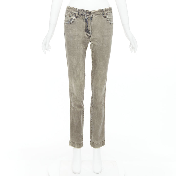 DOLCE GABBANA khaki denim washed logo metal plate jeans IT42 M