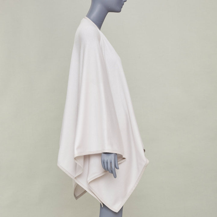 LORO PIANA 2021 cashmere silk blend leather trim button poncho cape coat