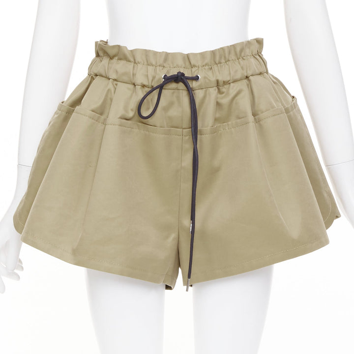 SACAI 2024 beige khaki cotton paperbag drawstring utility bubble shorts JP1 S