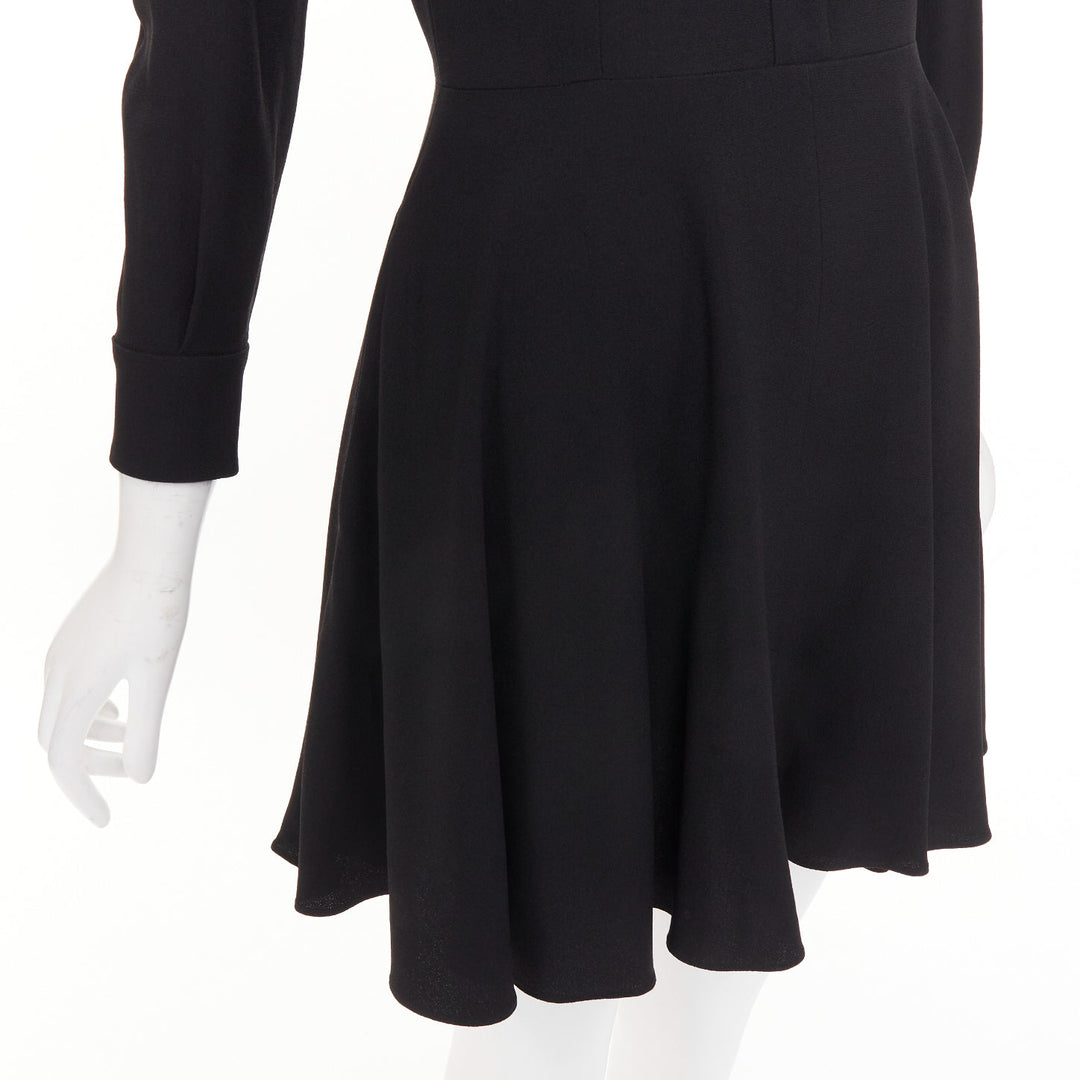 SAINT LAURENT 2013 pussy bow long sleeve flared button placket mini dress FR36 S