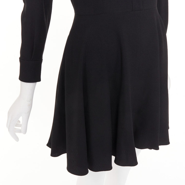SAINT LAURENT 2013 pussy bow long sleeve flared button placket mini dress FR36 S