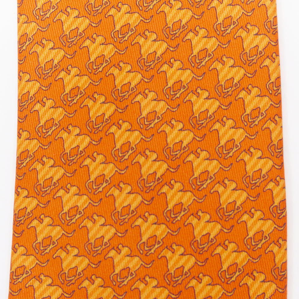 HERMES Set of 2 100% silk pink geometric orange horse rider pattern dress tie