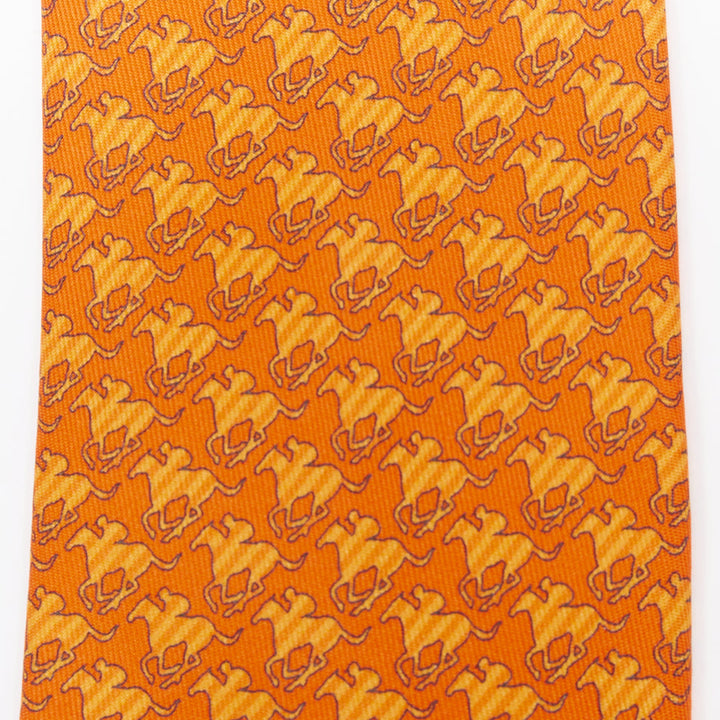 HERMES Set of 2 100% silk pink geometric orange horse rider pattern dress tie
