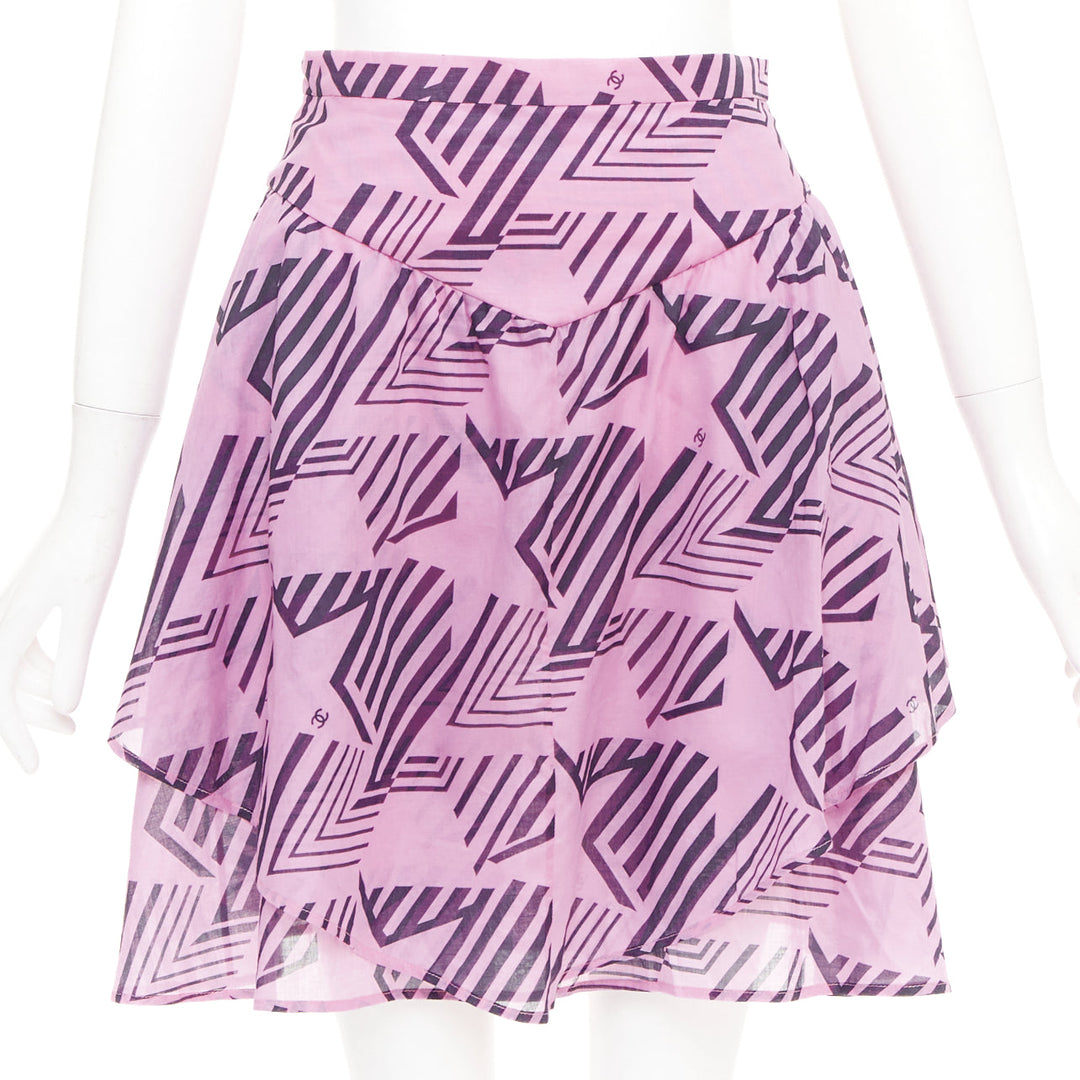 CHANEL 2023 Coco Beach pink cc interlocking geometric star graphic skirt FR34
