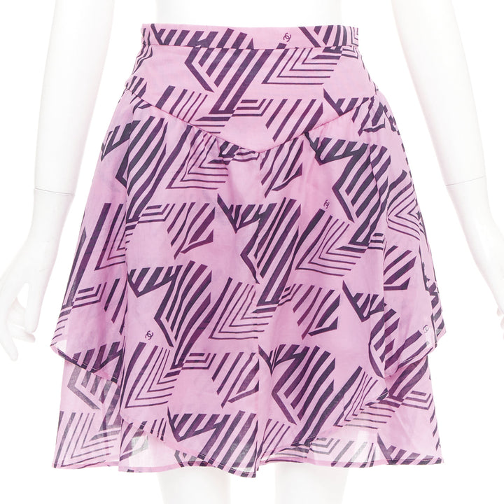 CHANEL 2023 Coco Beach pink cc interlocking geometric star graphic skirt FR34
