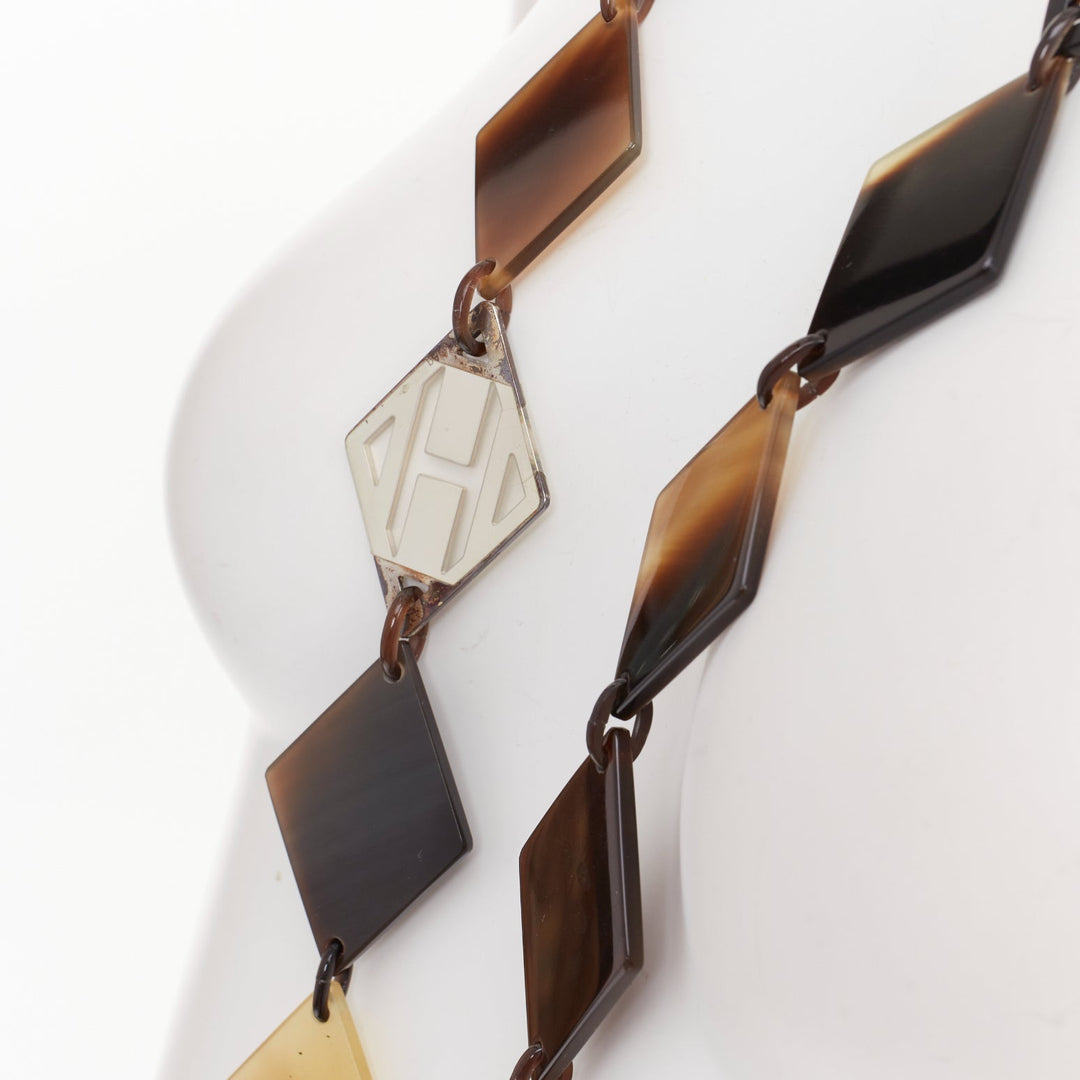 HERMES Lena Buffalo Horn 925 sterling silver diamond shape sautoir necklace