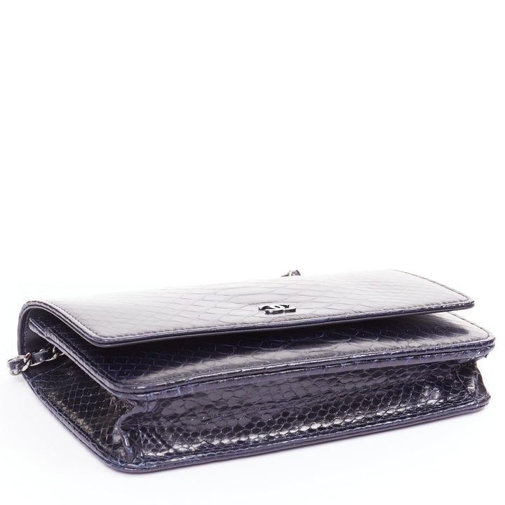 CHANEL Timeless Classic Flap Wallet on Chain navy scaled leather crossbody bag