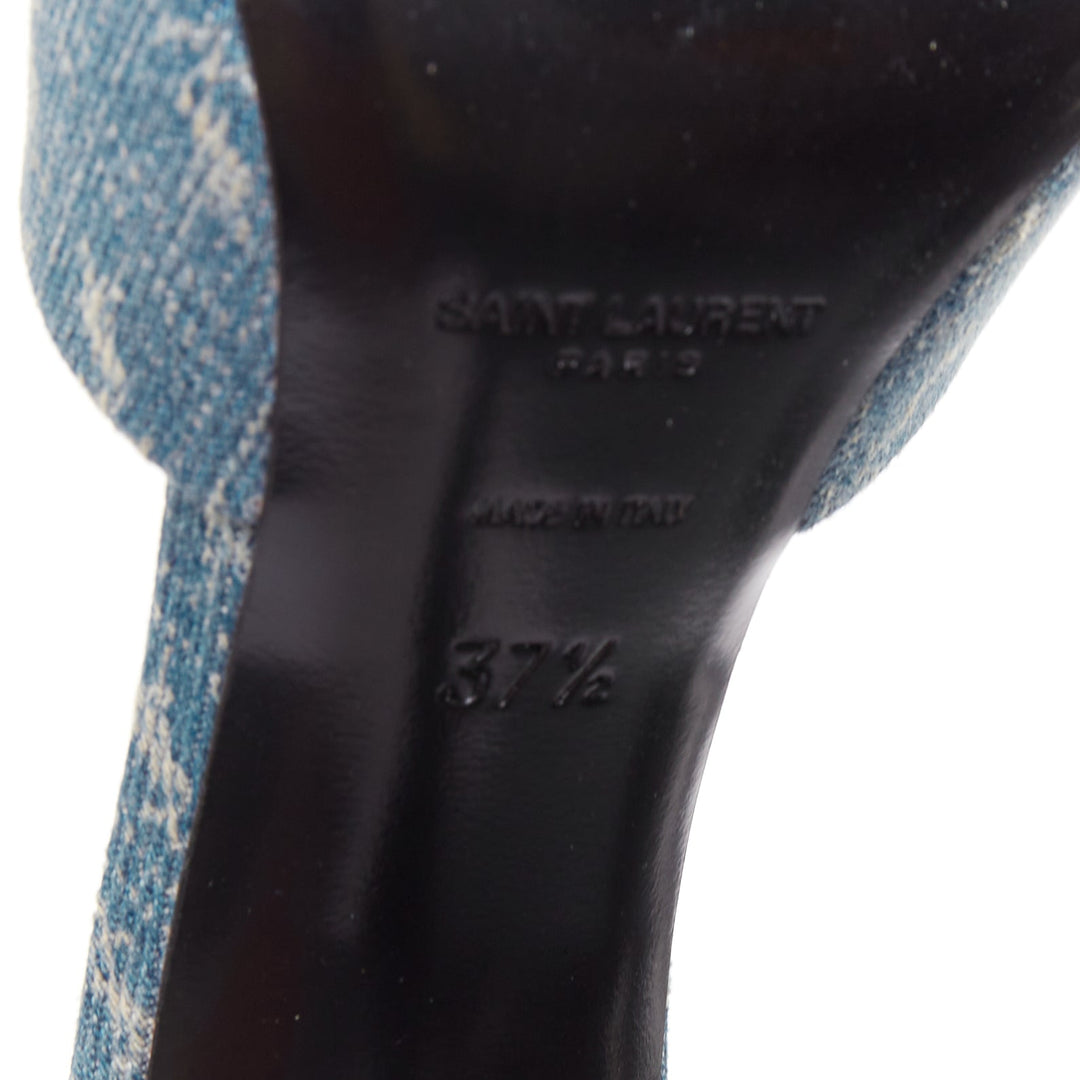 SAINT LAURENT La 16 Mules Cassandre Denim blue YSL monogram sandal heels EU37.5