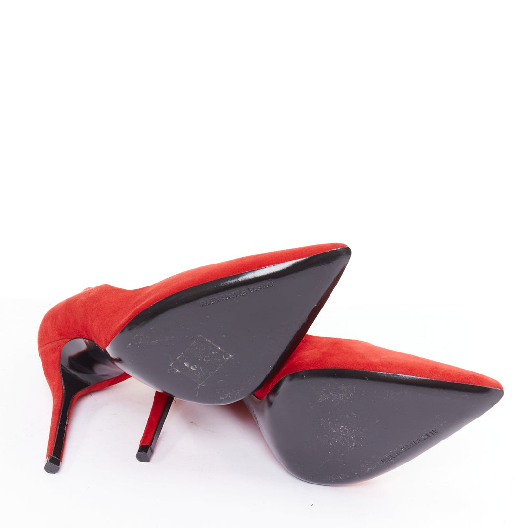 ALEXANDER WANG Tia red suede silver rhodium plate cutout heel point pumps EU37