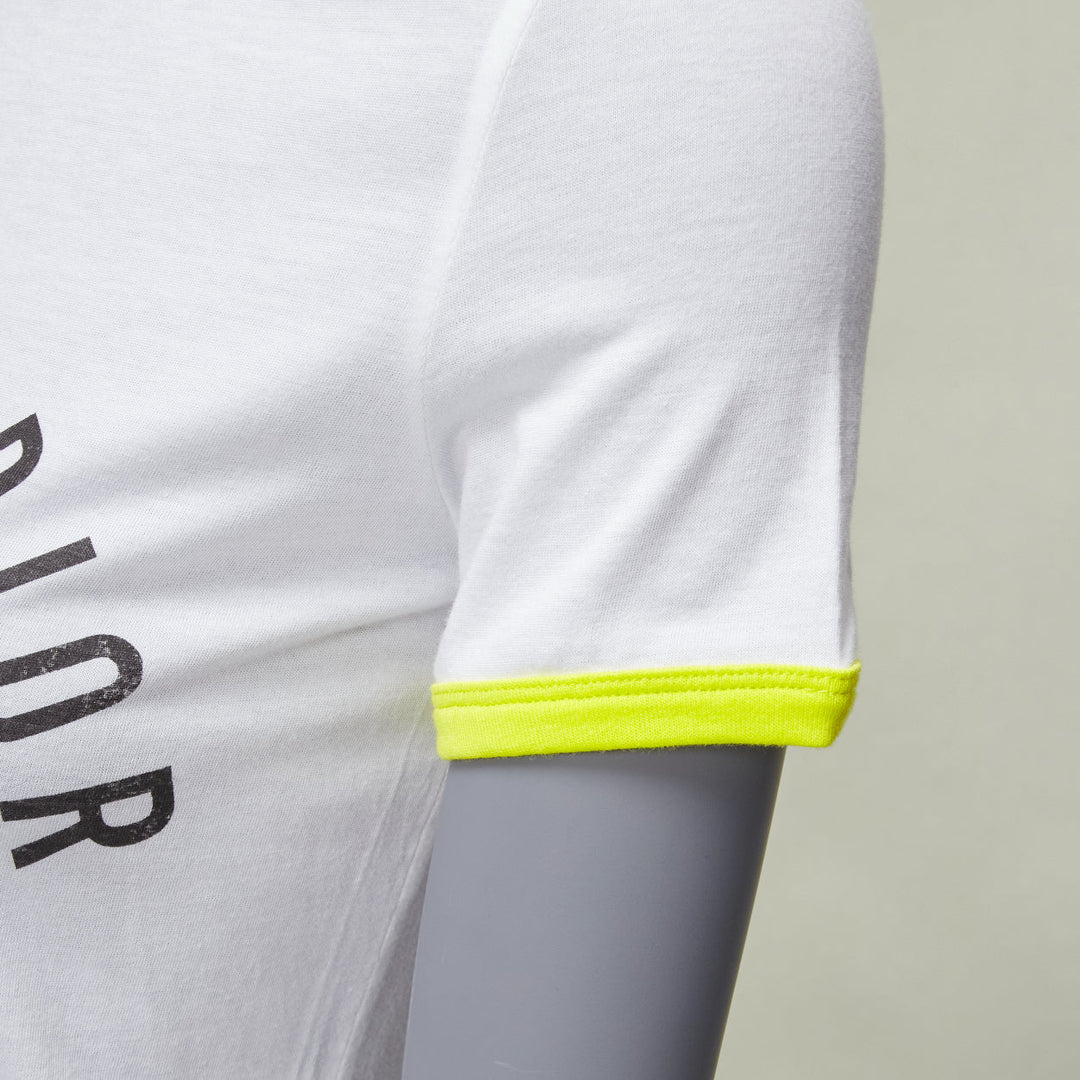 DIOR 2022 logo lion graphic print yellow cropped white cotton ringer tshirt XS