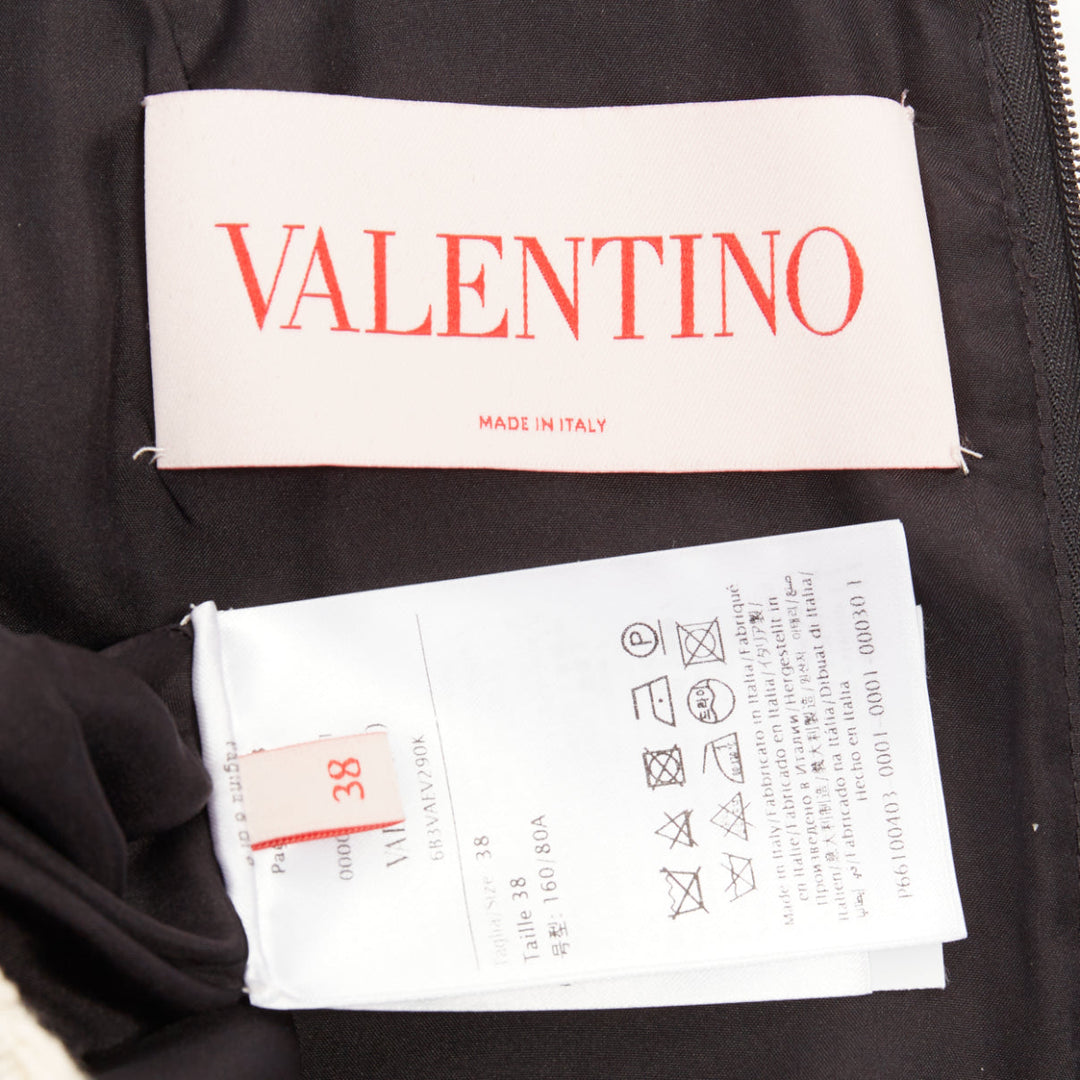 VALENTINO 2024 black white houndstooth tweed cutout bow mini dress IT40 S