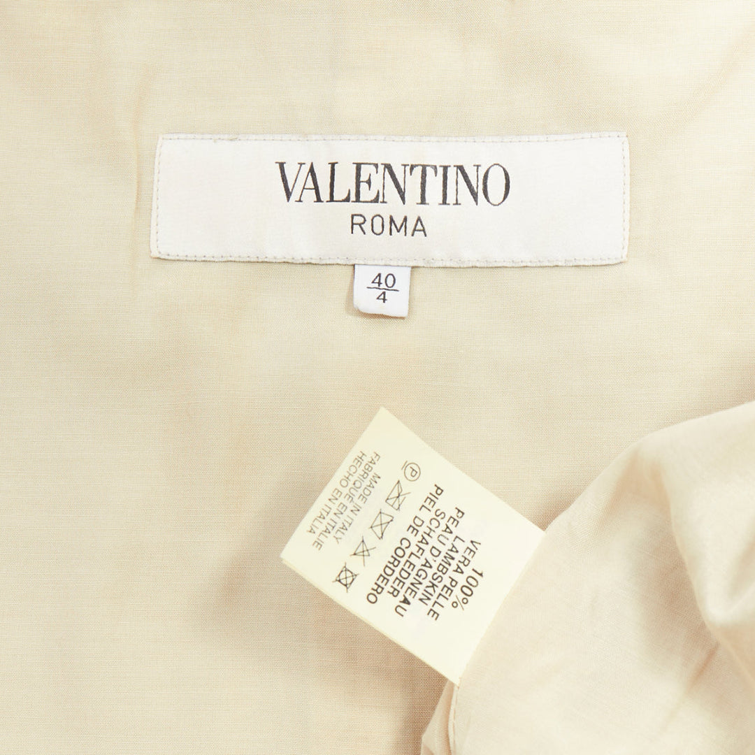 VALENTINO beige lambskin leather floral tiered laser cut ruffle jacket IT40 S