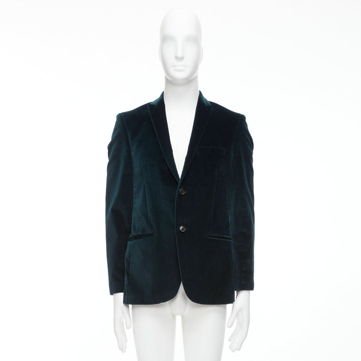 KENZO dark teal cotton velvet plus fit single breasted blazer IT48 M