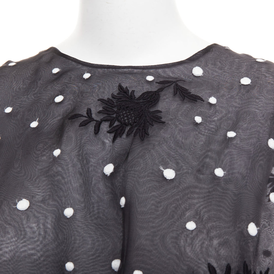 GIAMBATTISTA VALLI black polka dot applique sheer lace peplum top IT42 M