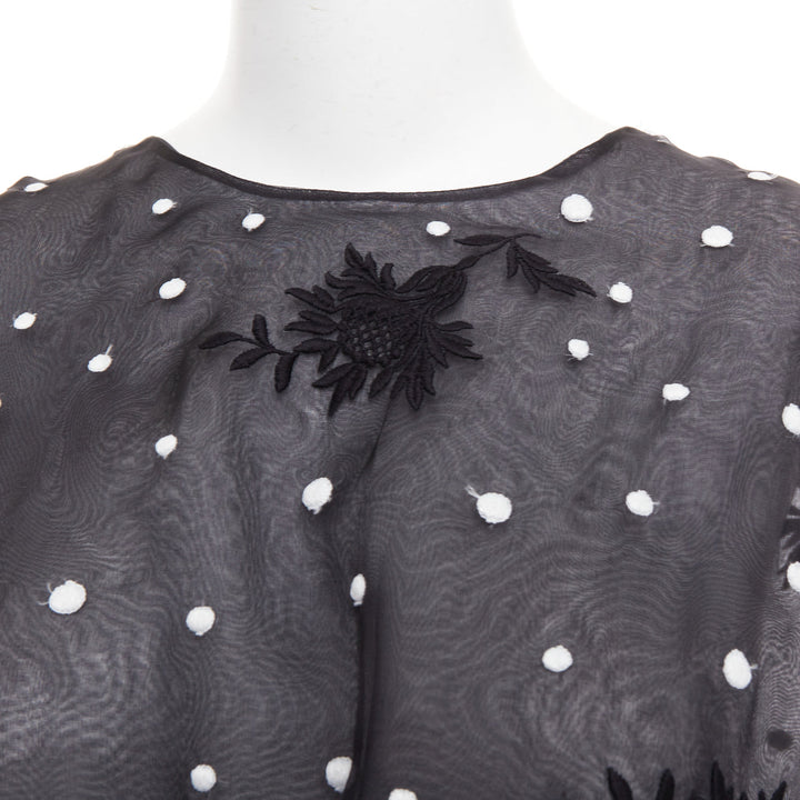 GIAMBATTISTA VALLI black polka dot applique sheer lace peplum top IT42 M
