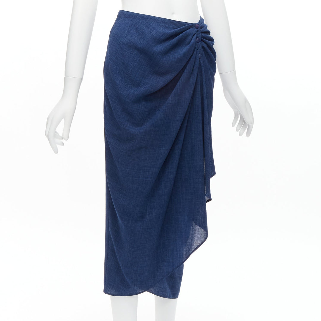 THIERRY MUGLER Vintage blue lightweight drape wrap waist button skirt IT63-90 S