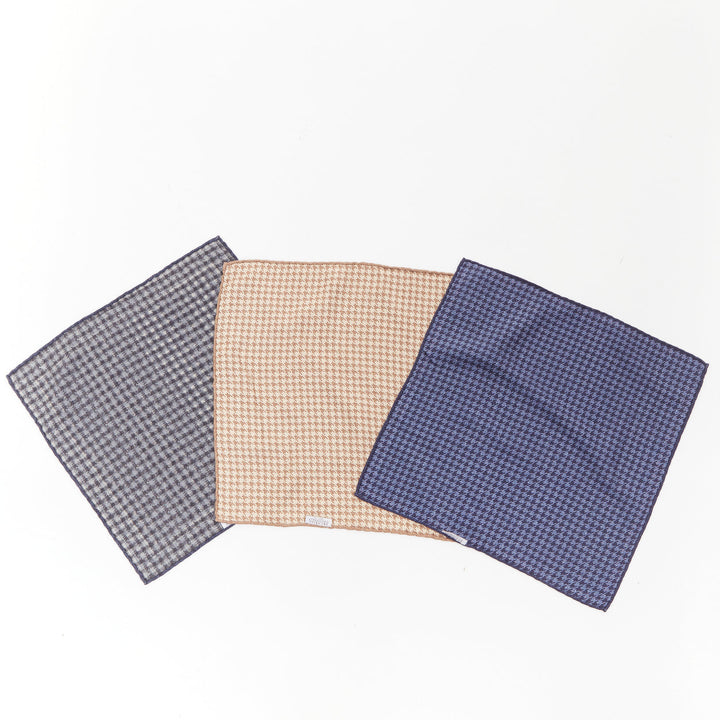 BRUNELLO CUCINELLI Set Of 3 silk polka dot houndstooth printed pocket square