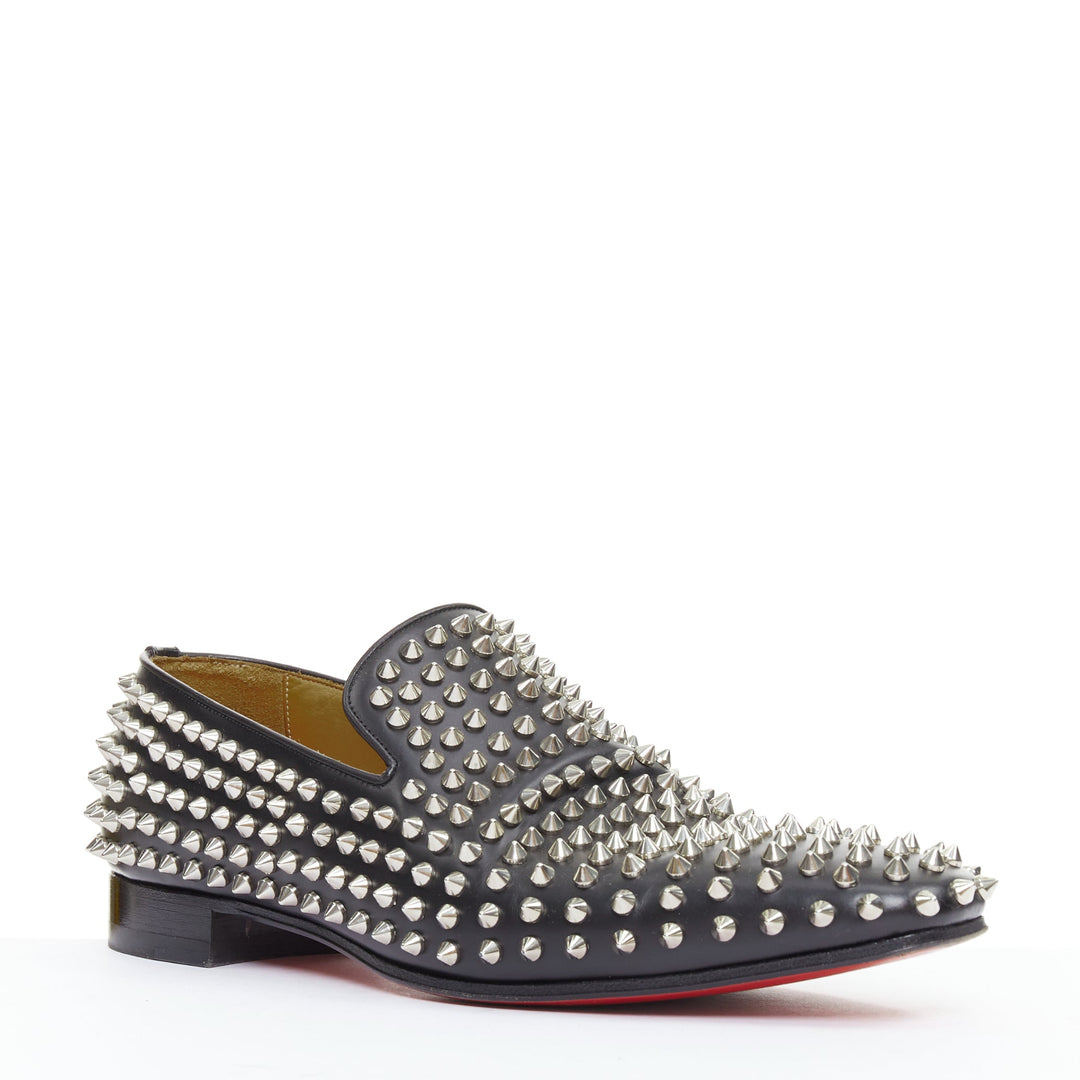 CHRISTIAN LOUBOUTIN Rollerboy black silver leather spike stud loafers EU40.5