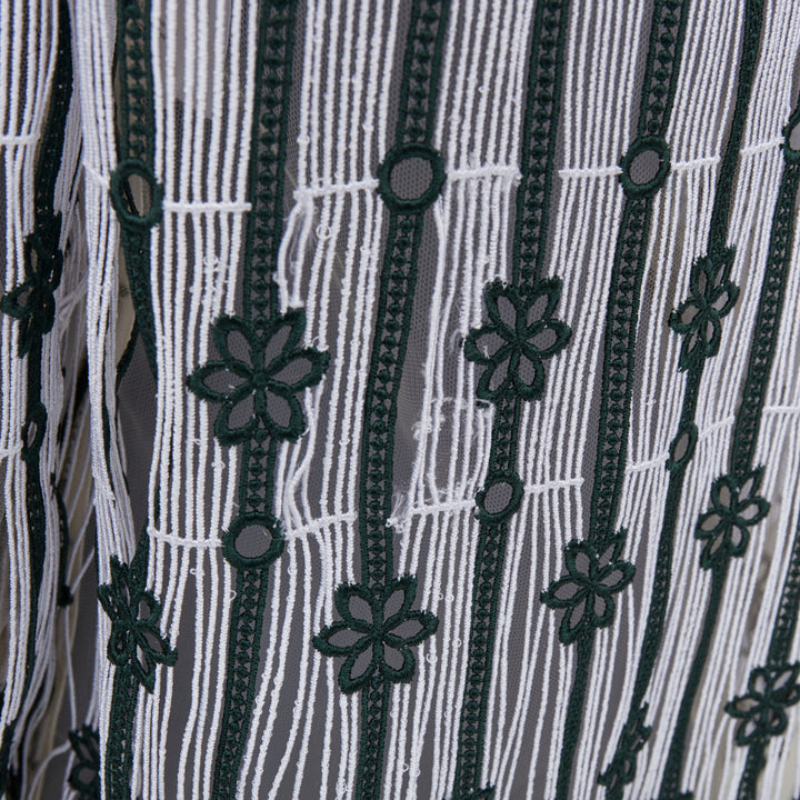 DIOR 2016 black white striped floral embroidered lace fringe blouse top FR36 S