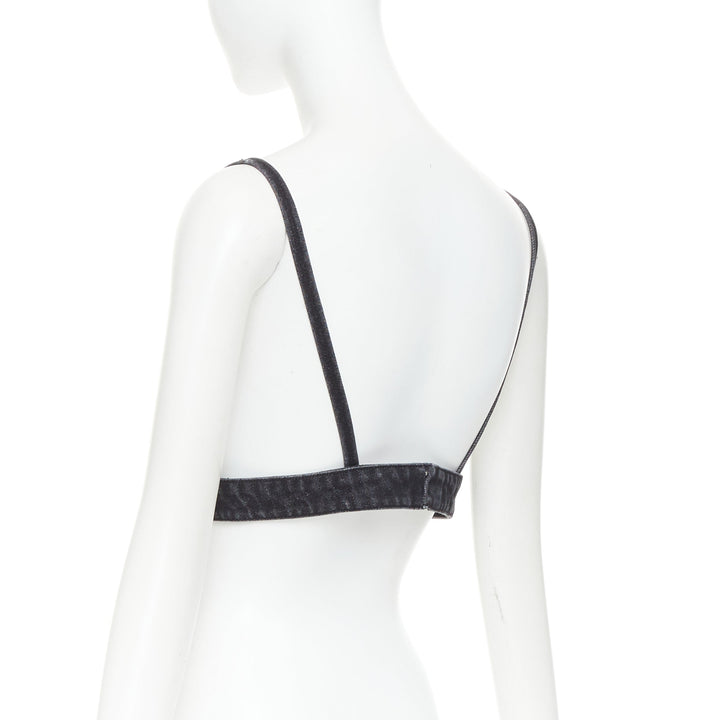 PRADA 2022 dark grey denim black triangle logo plaque bralette crop top IT40 S