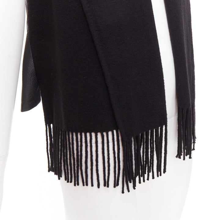 HERMES Gaultier Vintage cashmere black leather back scarf design vest FR38 M