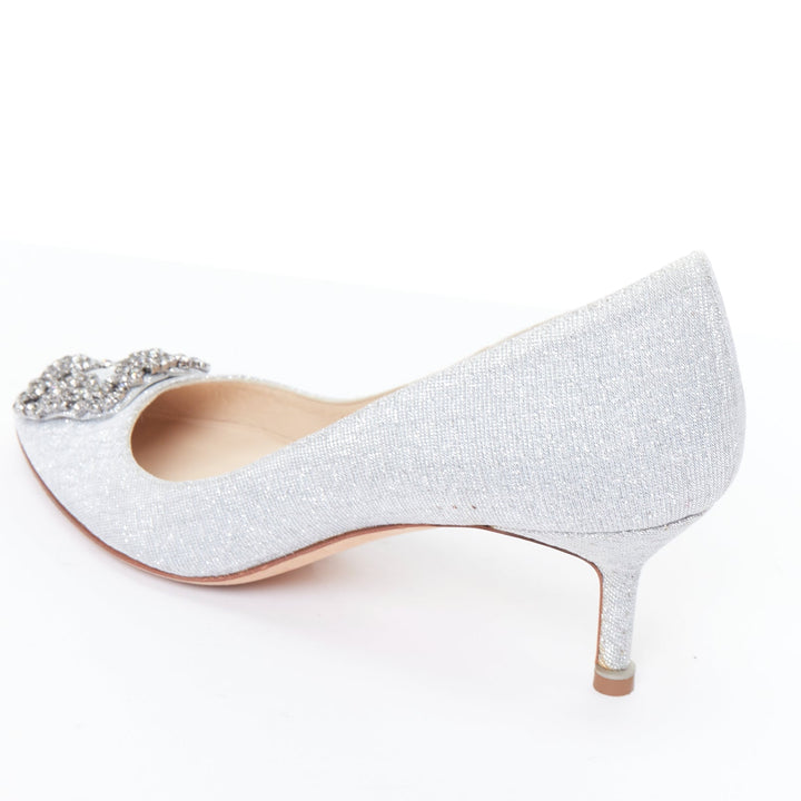 MANOLO BLAHNIK Hangisi 60 silver fabric crystal buckle pumps EU39